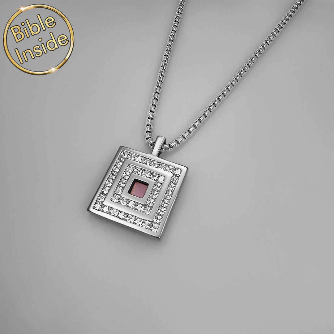 Valentine present with engraved scripture – square pendant for boyfriends