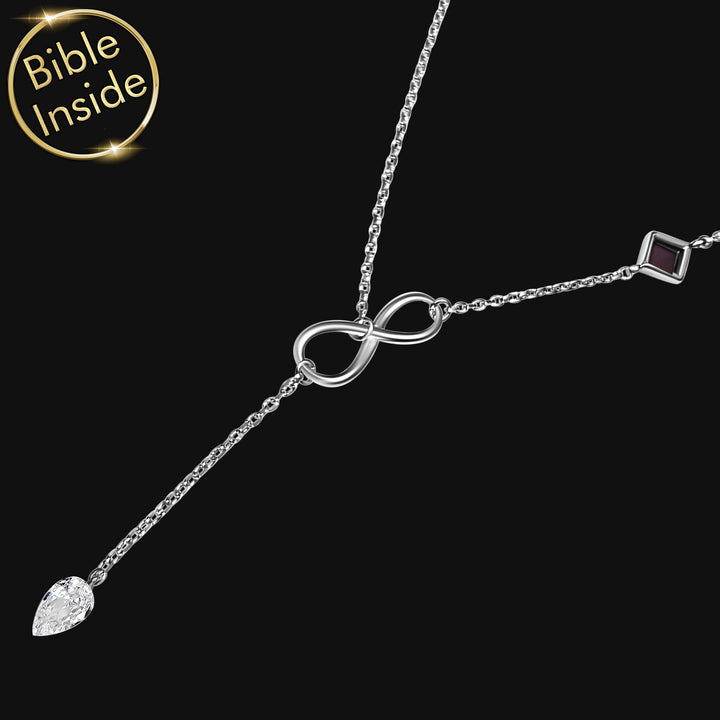 Silver valentines gift necklace featuring miniature Bible