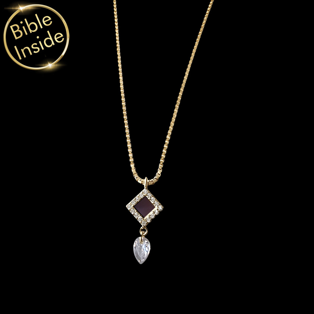 Womens jewelry gifts featuring square nano Bible chip in gold setting
