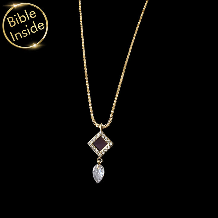 Womens jewelry gifts featuring square nano Bible chip in gold setting