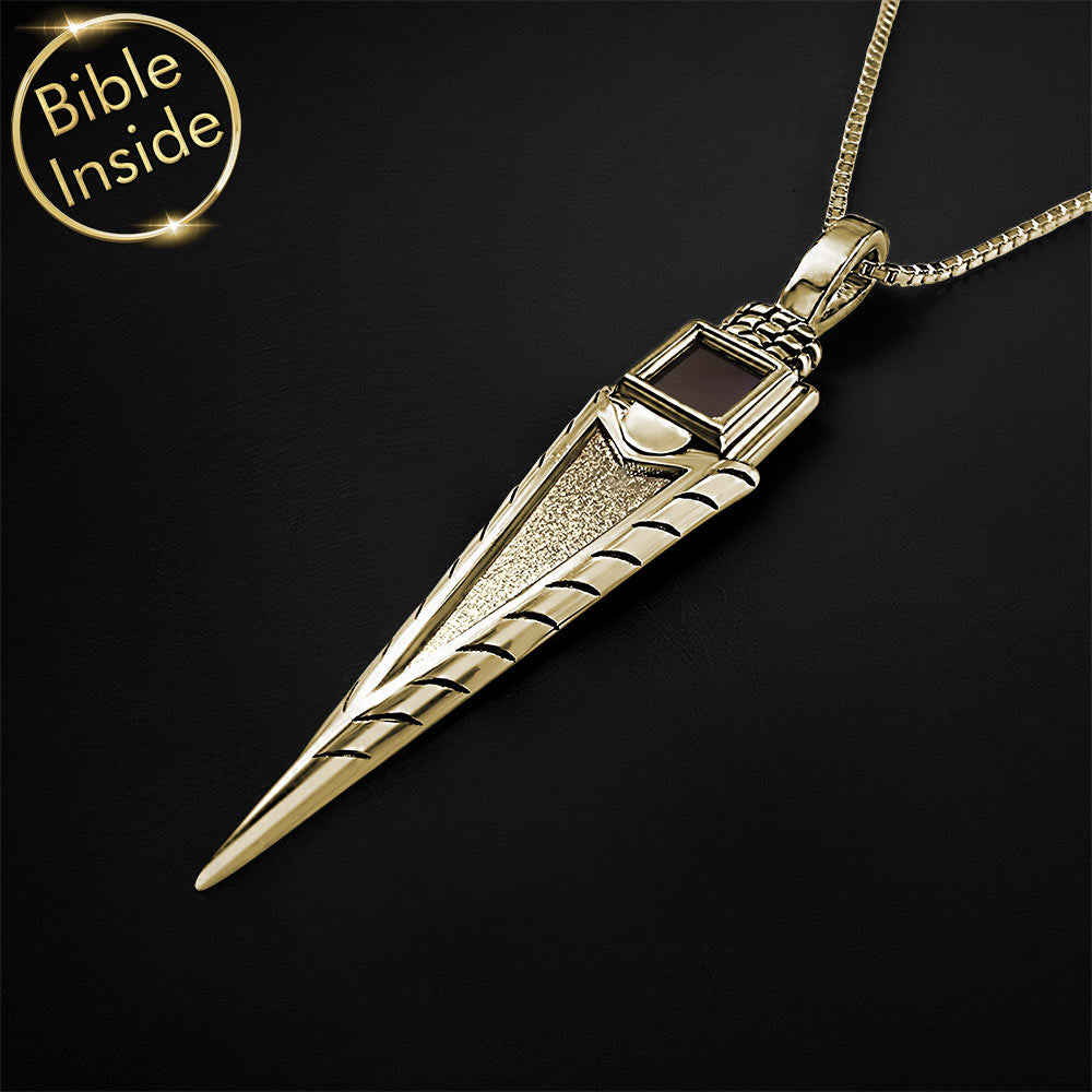 Religious necklace pendants featuring guardian arrow and nano Bible