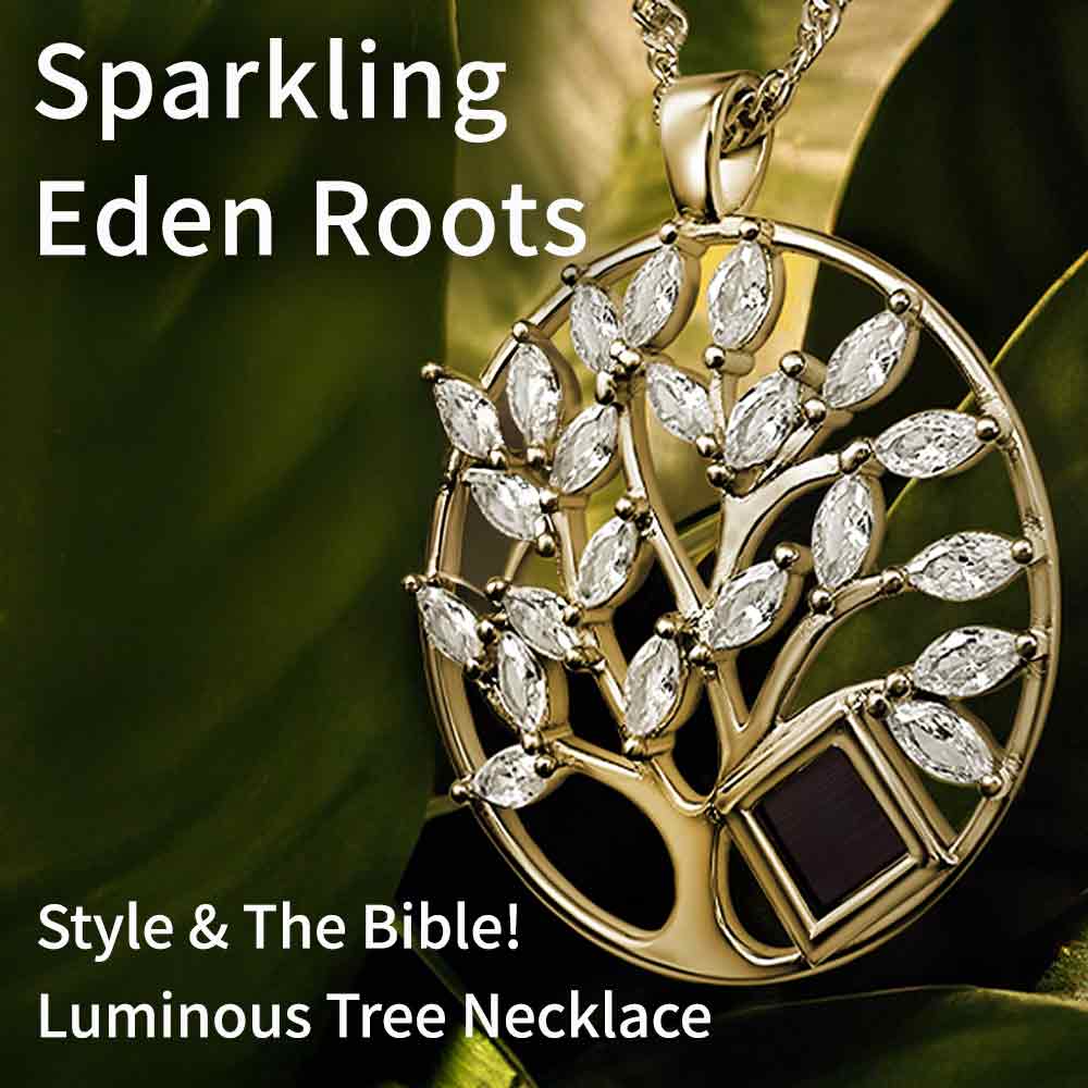 Tree of life gold pendant featuring miniature Bible technology