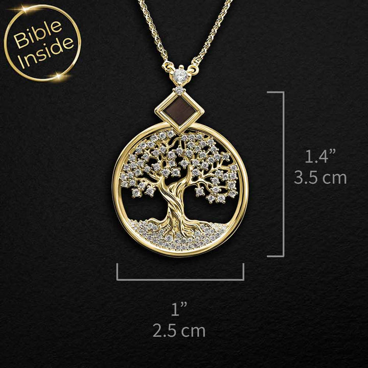 Christian tree of life necklace in gold with CZ stones - spiritual accessory
