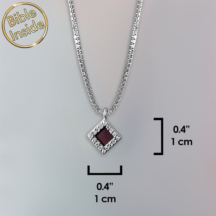 Sterling silver gift for Christian women featuring rhombus pendant