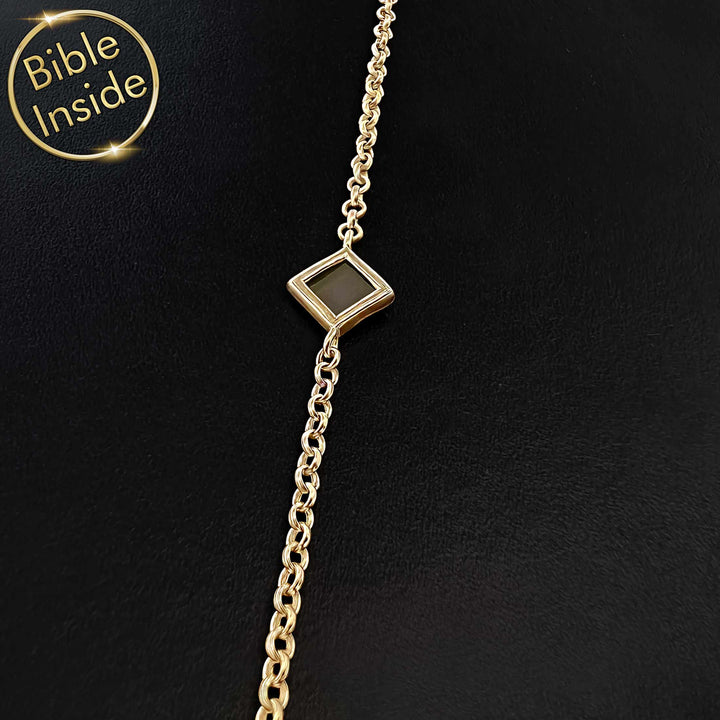 Christian bracelet valentines present featuring rhombus and nano Bible chip