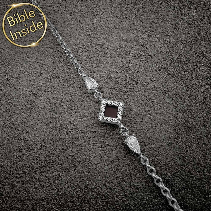 Valentine gifts bracelet with micro Bible chip and rhombus symbol
