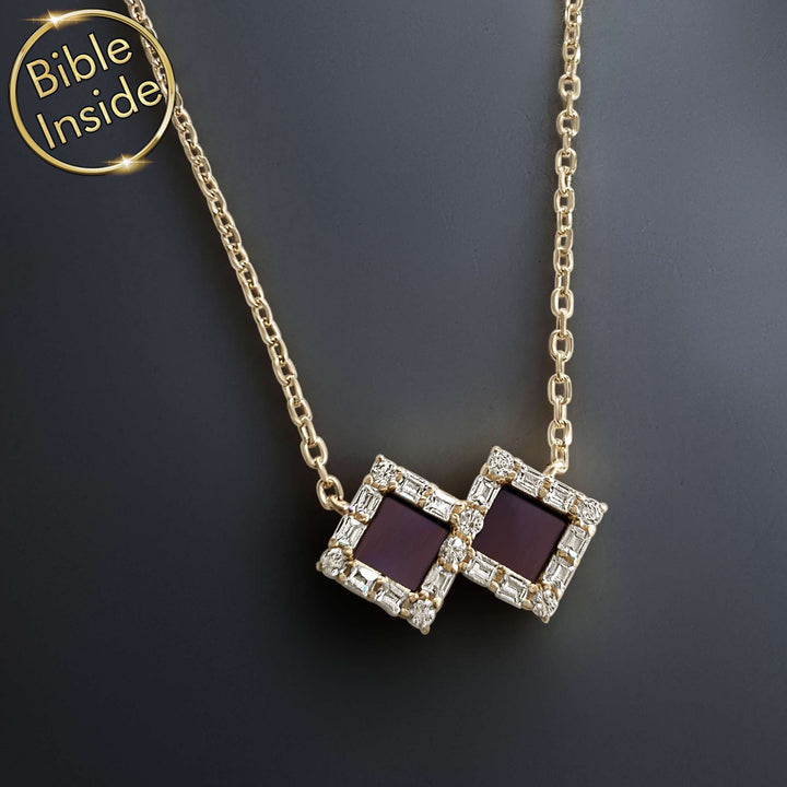 Square pendant Bible verse on jewelry with CZ stones for daily wear