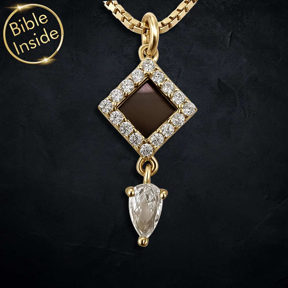 Micro Bible jewelry in elegant rhombus pendant – faith accessory