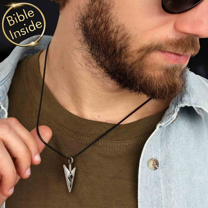 Unique arrow Christian jewelry with microchip Bible for spiritual wear