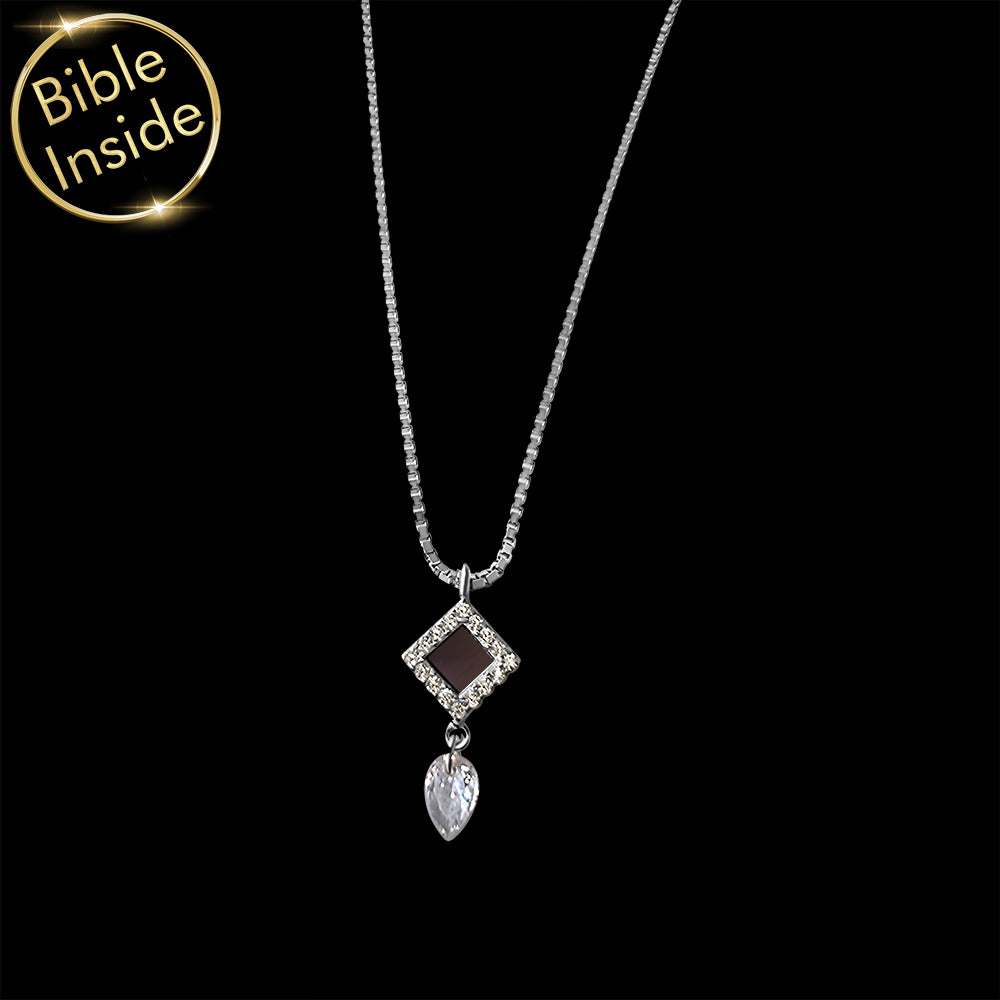 White gold women's jewelry gifts with sparkling CZ rhombus charm
