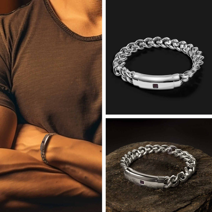 Jewelry for men bold bracelet with Nano Bible chip - minimalist Christian accessory