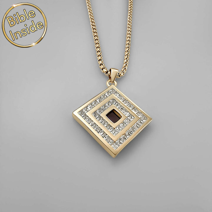 Simple jewelry for women – square pendant with hidden Bible chip
