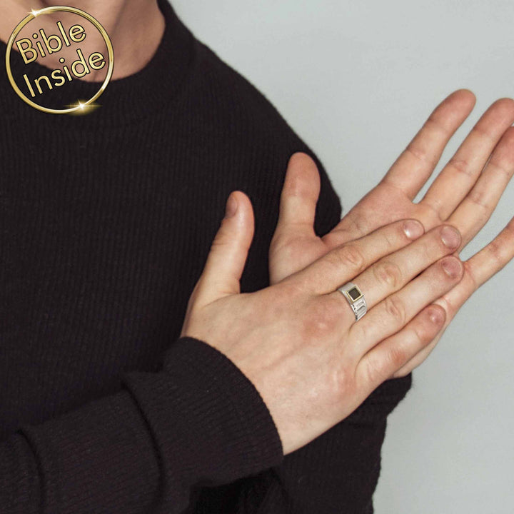 Silver Hercules ring for men - elegant jewelry gift with hidden New Testament