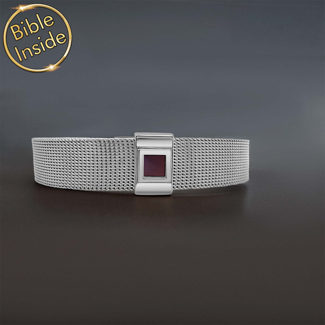 Elegant jewellery for Valentines day – silver Knox bracelet with nano scripture
