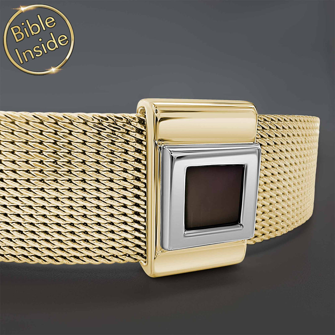 Men's gold Bible verse jewelry bracelet with nano scripture technology