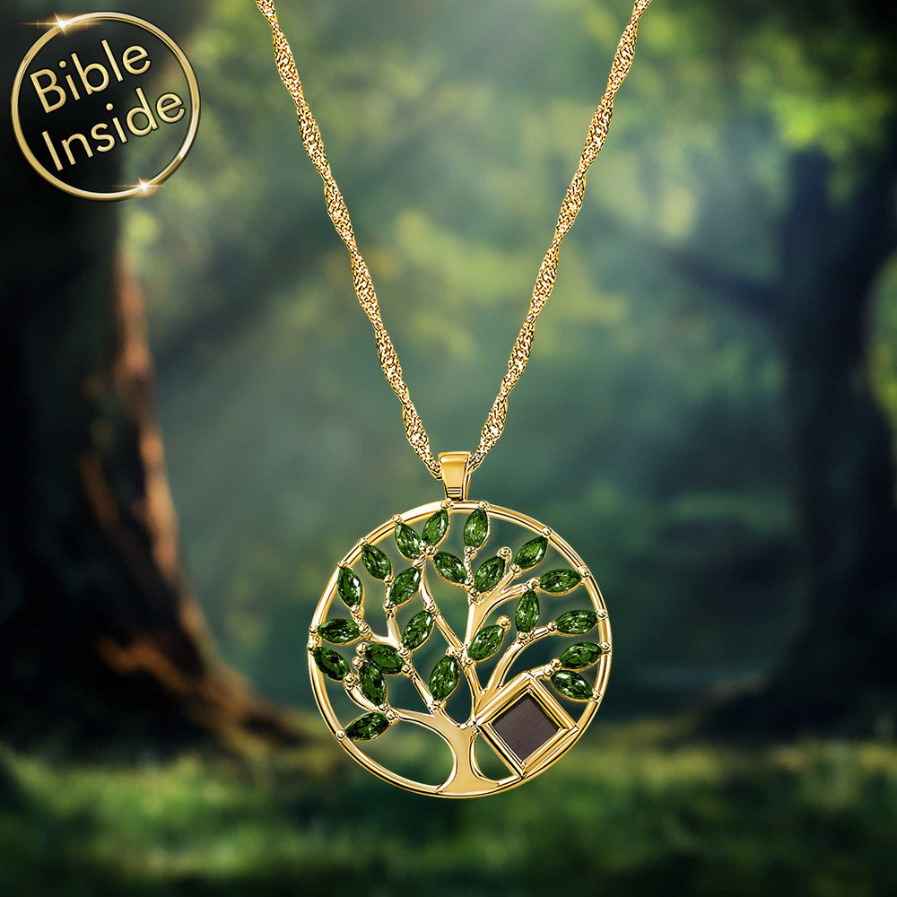 Silver Tree of Life necklace with mini Bible chip - elegant faith jewelry for women