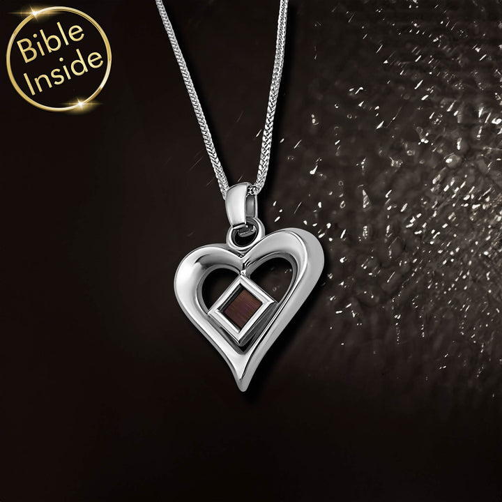 Christian heart pendant Bible jewelry with microscopic verses engraved chip daily spiritual wear