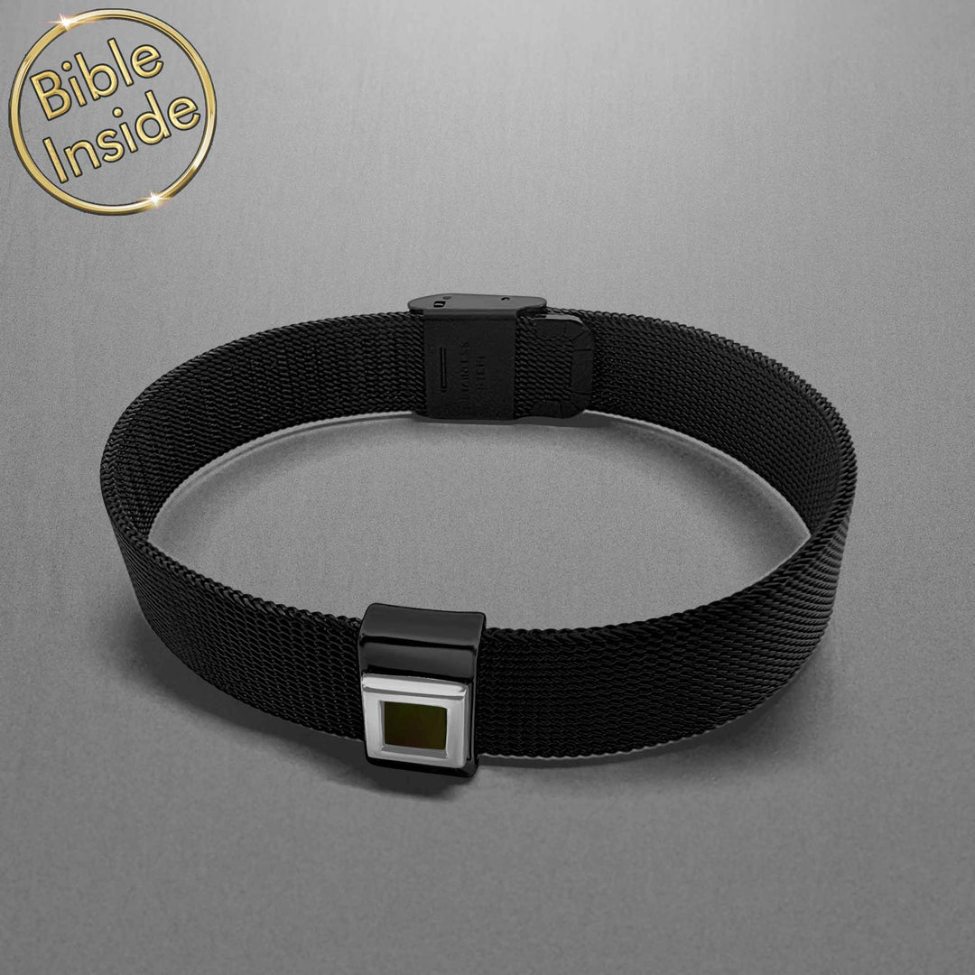 Christian men's mini Bible bracelet with rectangular nano chip inside