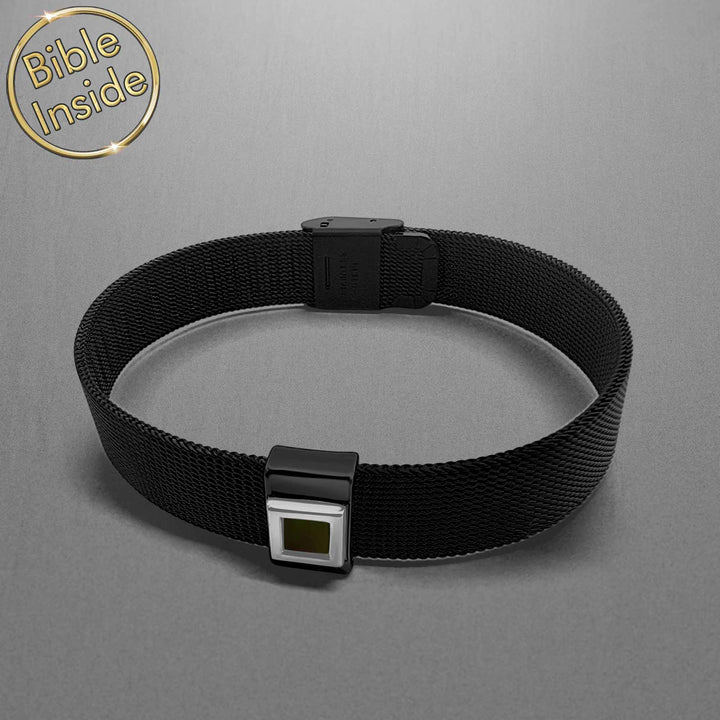 Christian men's mini Bible bracelet with rectangular nano chip inside
