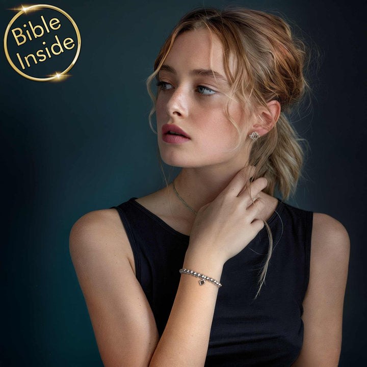 Stainless steel pocket Bible bracelet with New Testament chip for daily wear
