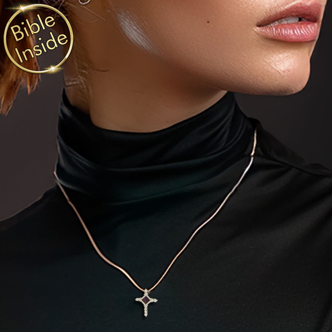 Nano Bible chip cross necklace in gold – minimalist faith design

