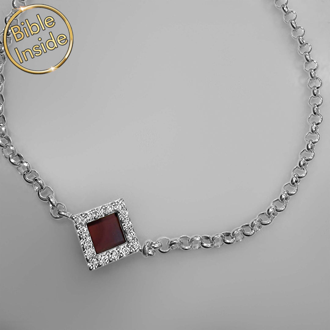 Sterling silver miniature Bible bracelet featuring rhombus design and CZ accents – My Nano Jewelry