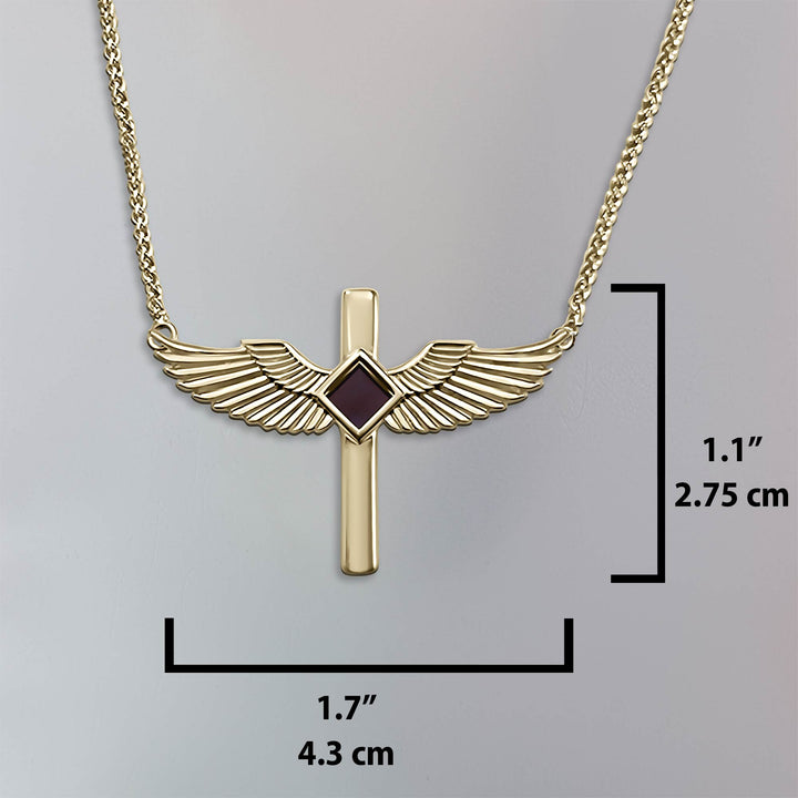 Women's pocket Bible necklace with elegant winged cross design