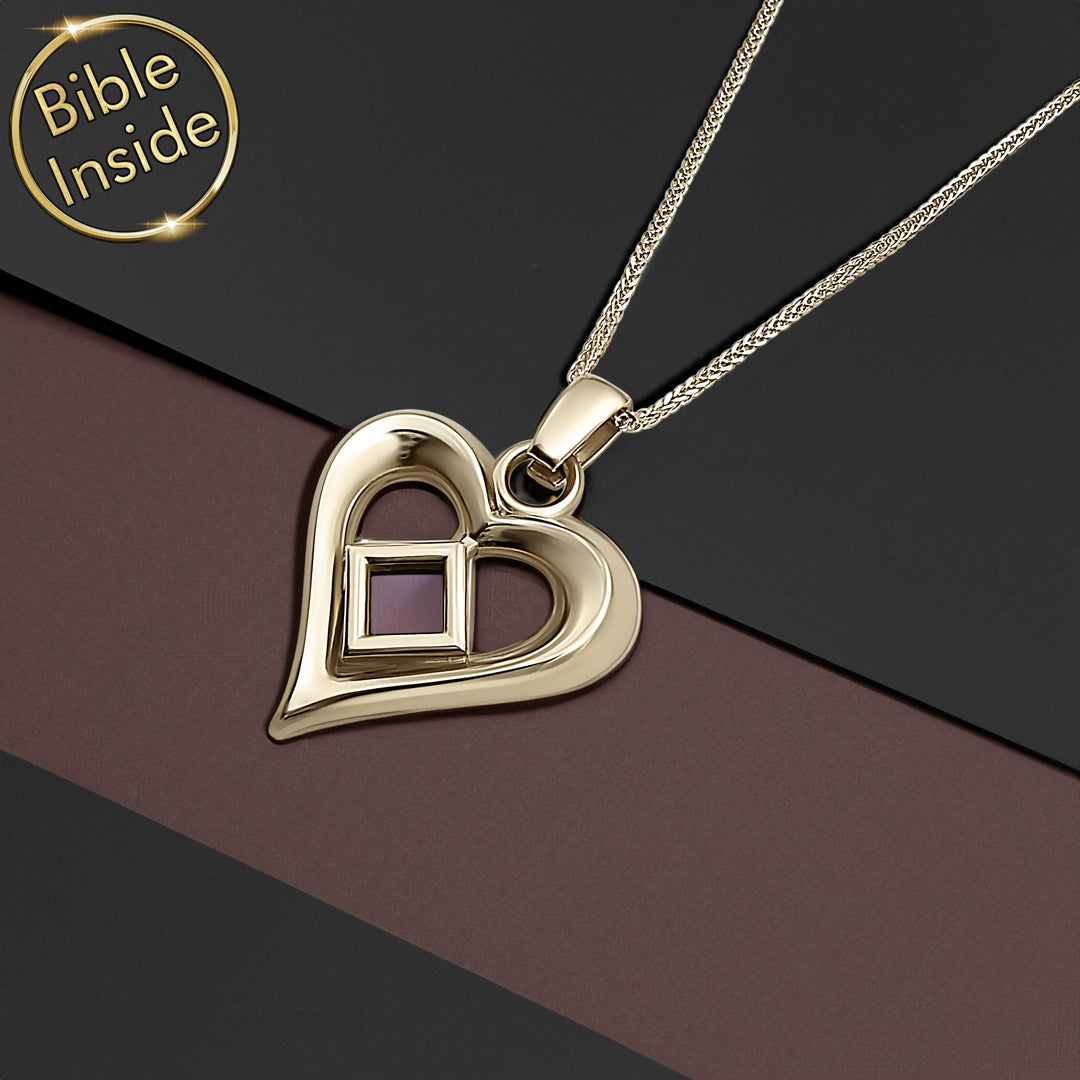 Heart necklace with Bible verses nano chip inside minimalist Christian jewelry design gift