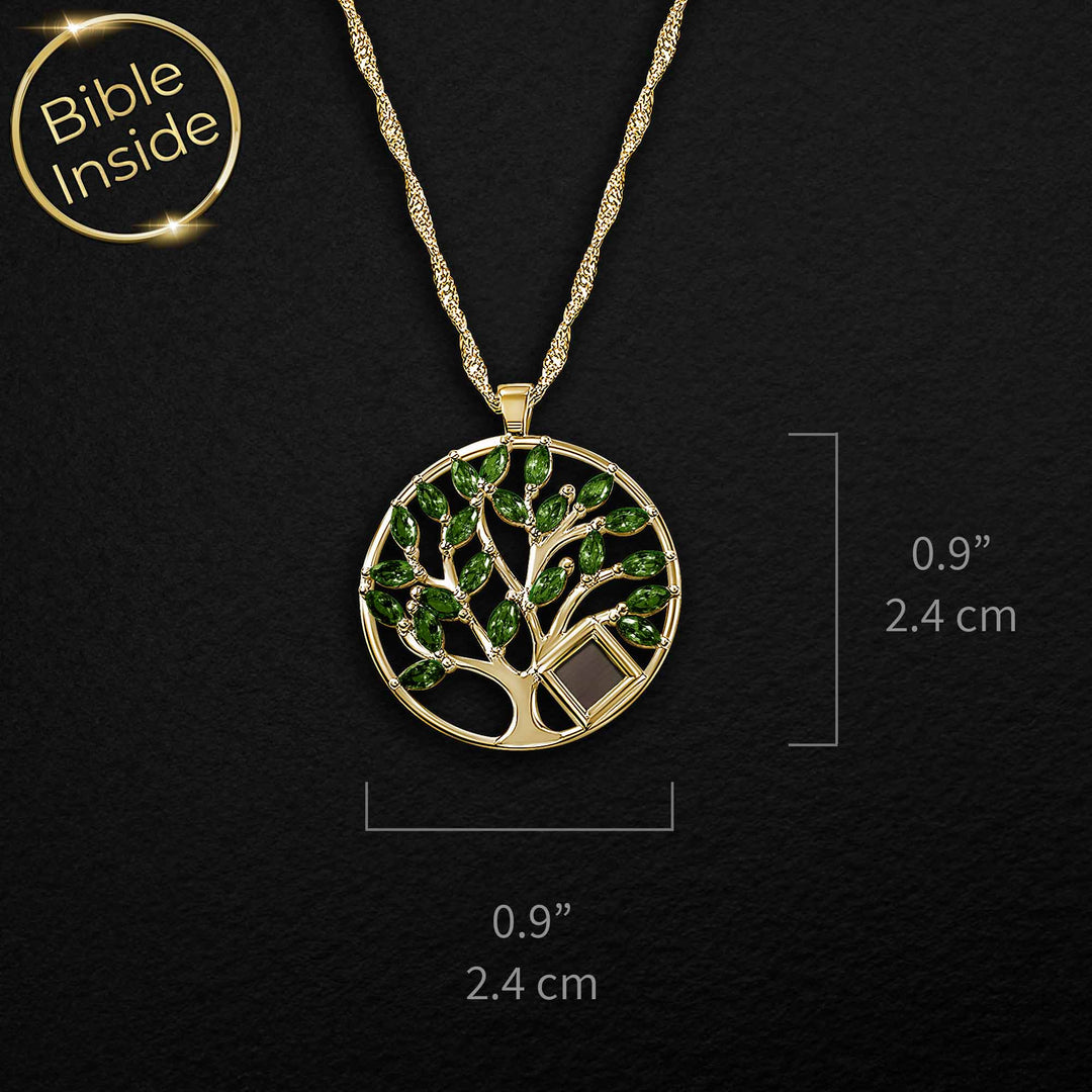 Gold mini Bible necklace featuring Tree of Life design - My Nano Jewelry