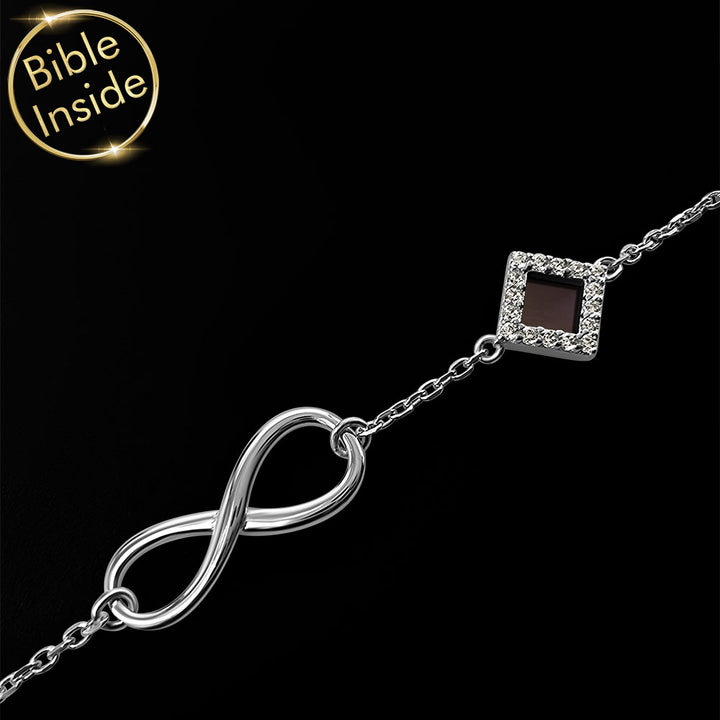 Scripture jewelry featuring Bible verses on nano chip infinity pendant