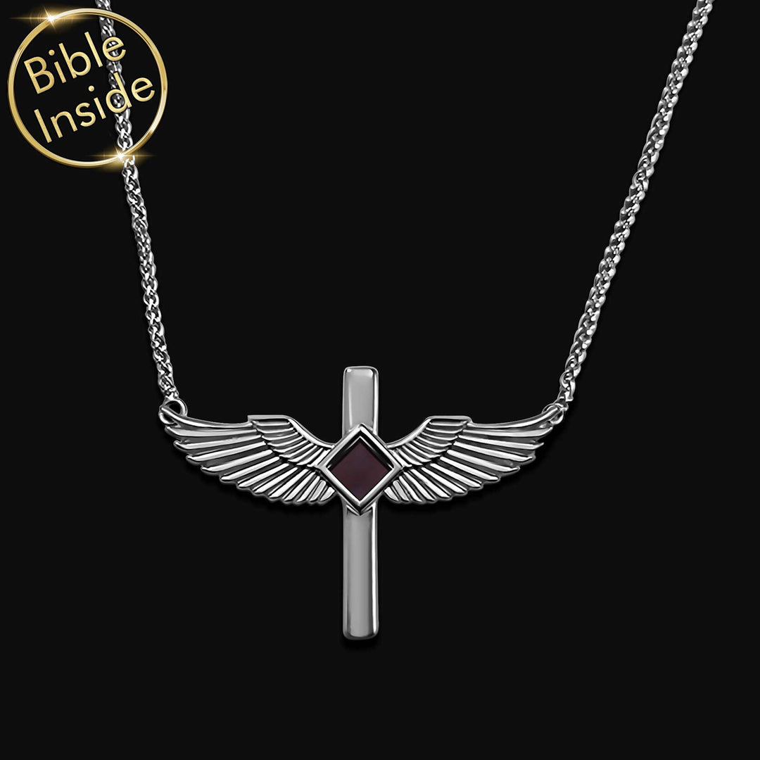 Bible jewelry for Christians – polished cross with wings in gold