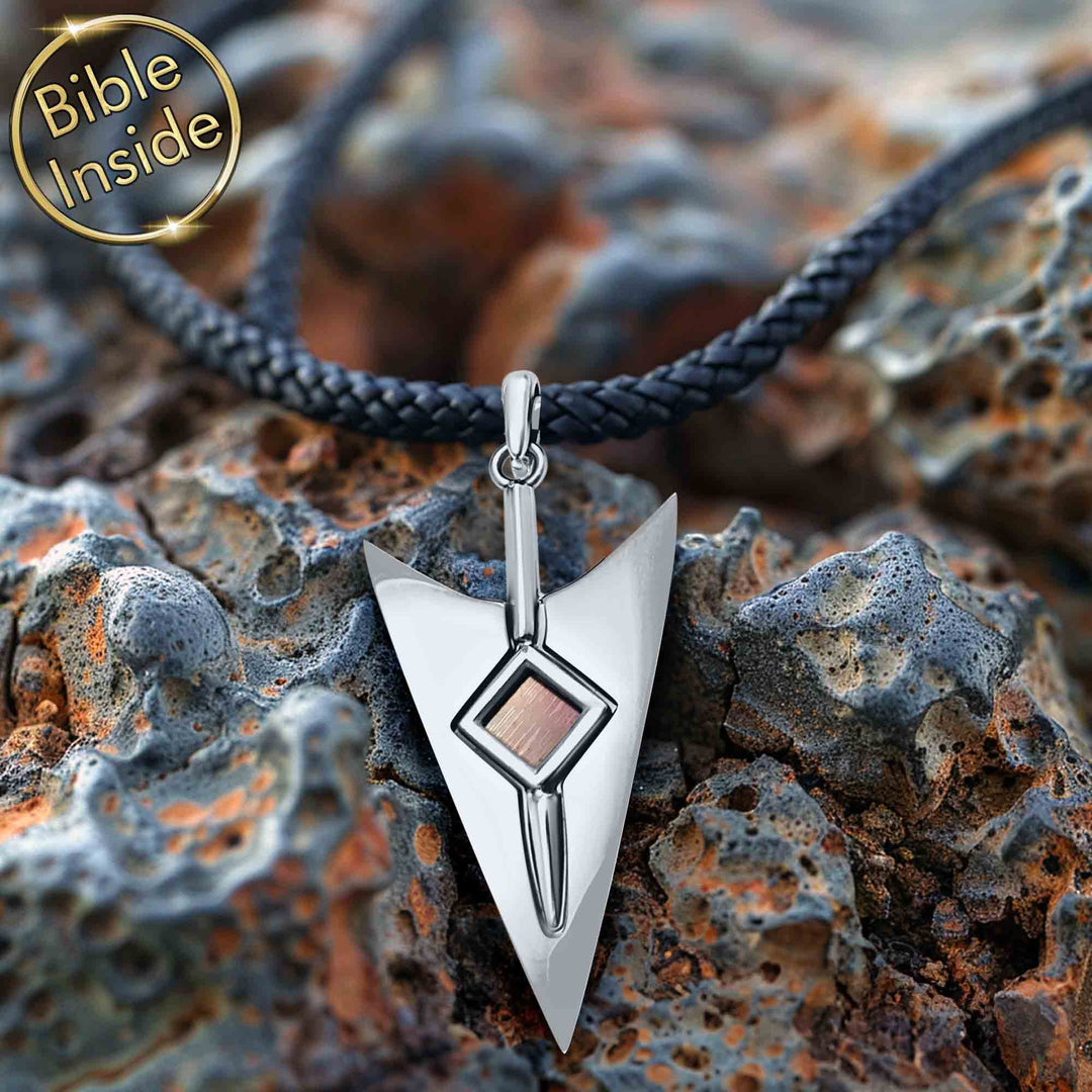 Stainless steel Bible pendant with arrow and scripture inside