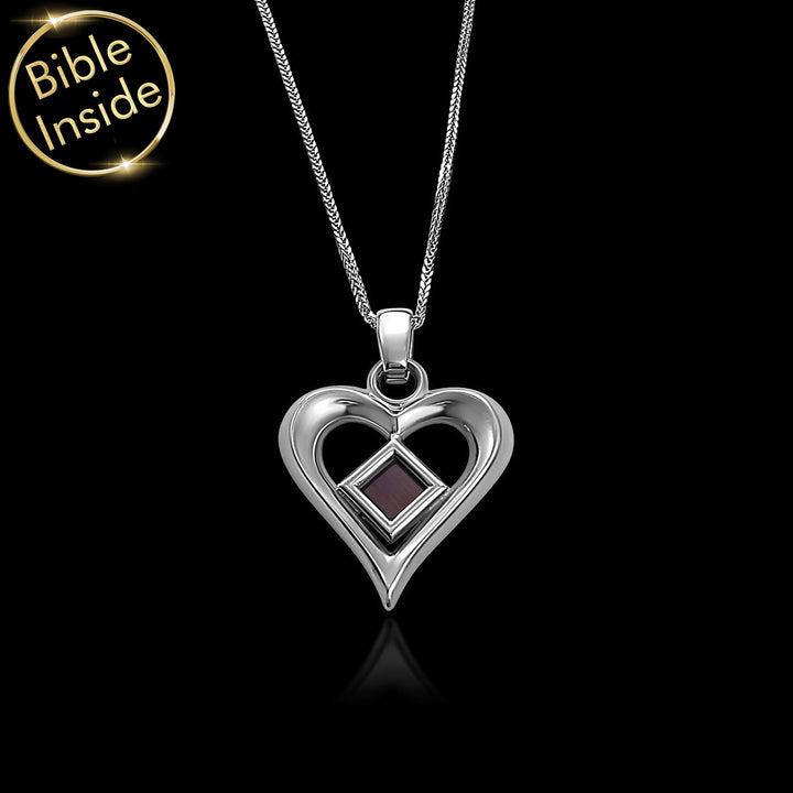 Heart shaped Bible verse jewelry pendant with microscopic chip elegant Christian accessory