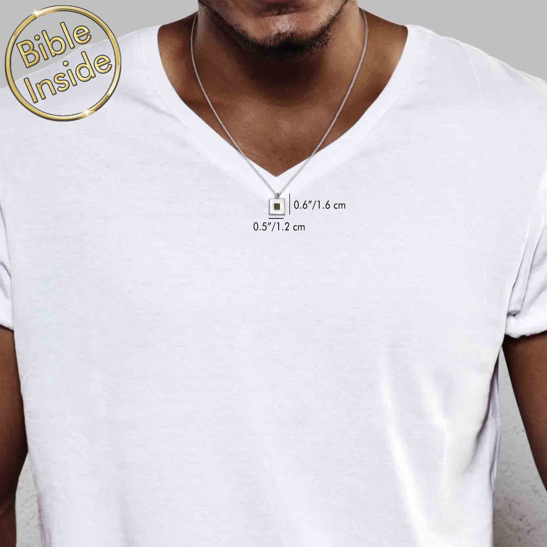 Silver valentine pendant featuring nano Bible chip for men