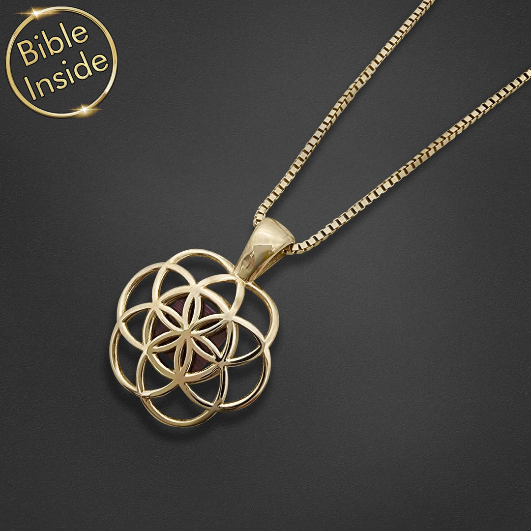 Valentine day necklace with complete New Testament on microchip