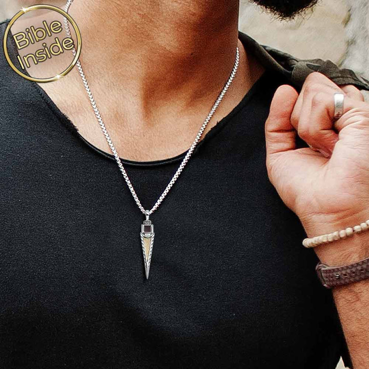 Christian valentine's day necklace for men – arrow pendant with scripture