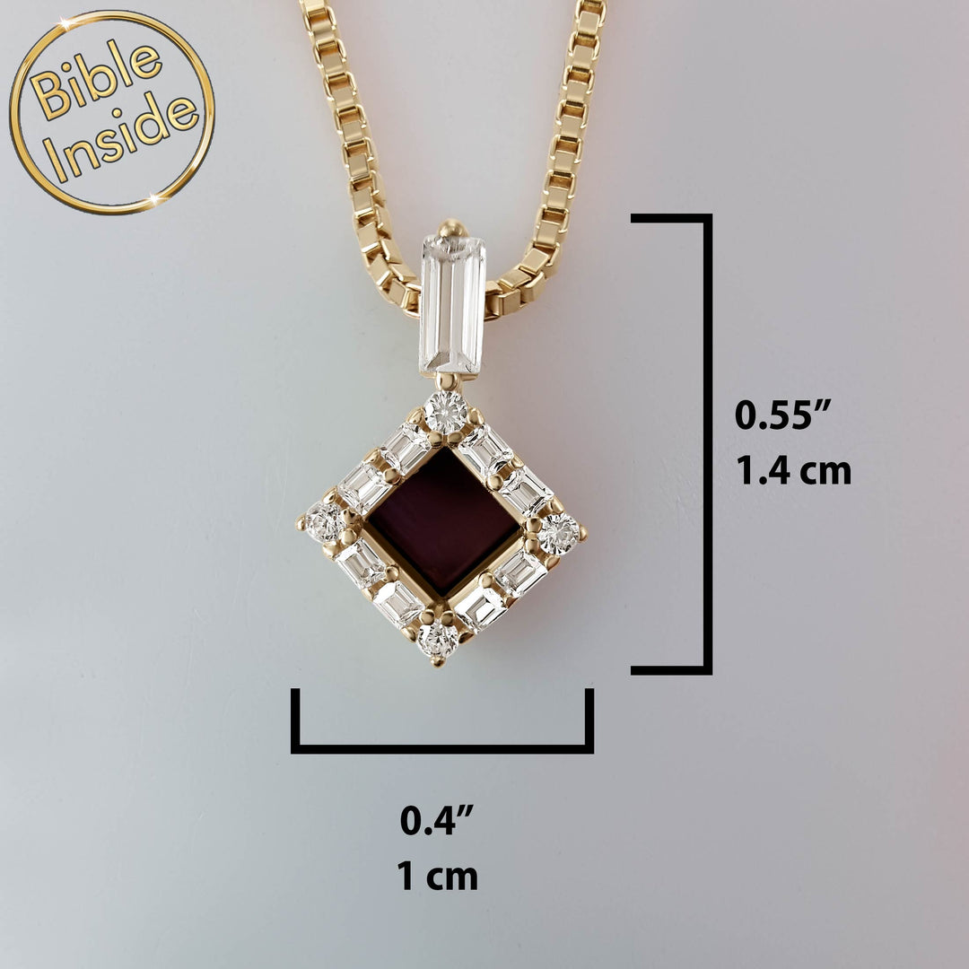Valentine's necklaces with rhombus pendant in gold– Christian jewelry with nano Bible