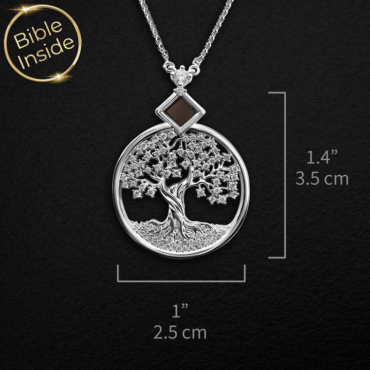 Christian Tree of Life necklace with tiny Bible chip for daily wear