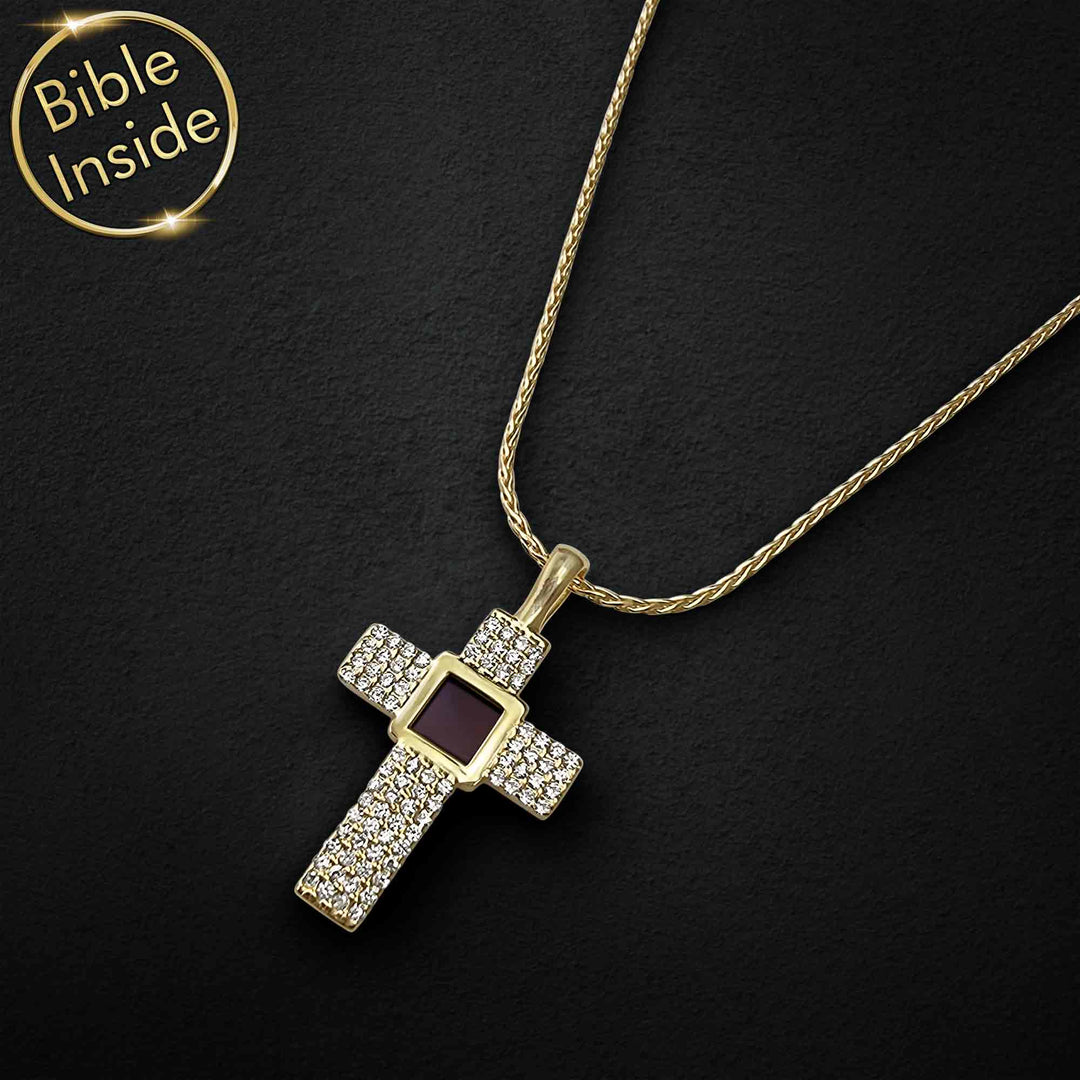 Christians gift for wife – Aurora cross necklace with nano Bible chip