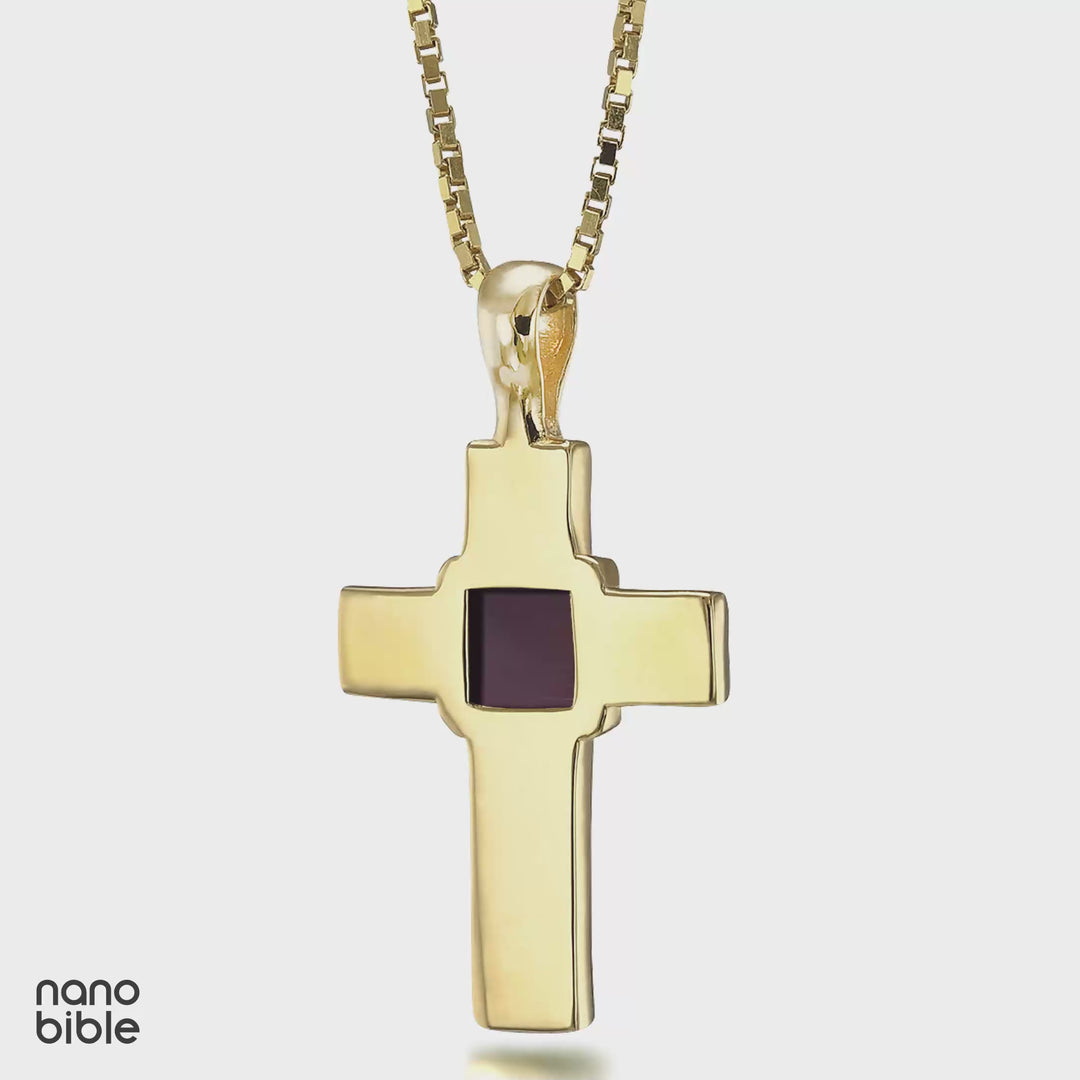 Gold Bible verses on jewelry featuring New Testament nano chip
