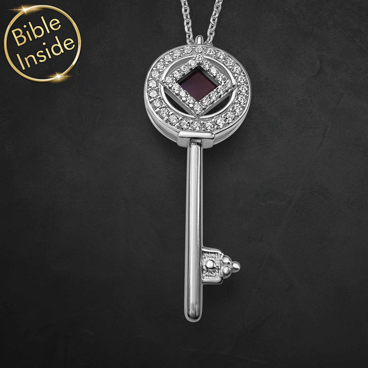 Jewelry for her – minimalist key pendant with New Testament engraved
