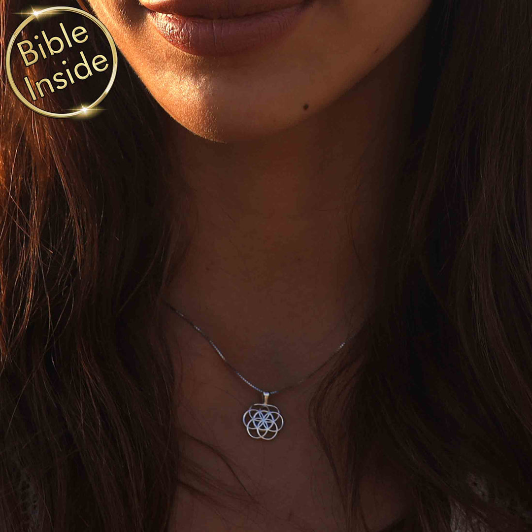 Sterling silver Christian necklace with creation symbol pendant