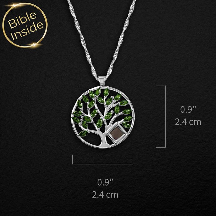 Sterling silver tree of life necklace with nano Bible technology – meaningful Christian gift