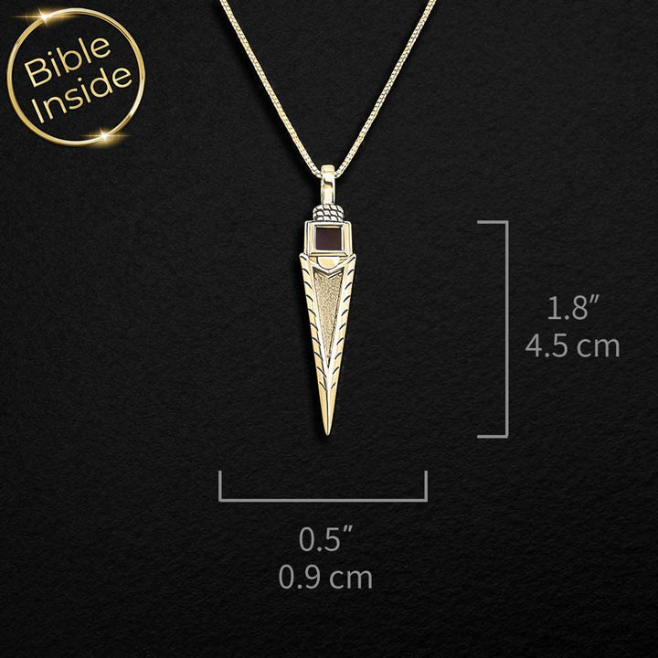 Minimalist arrow pendant with micro Bible – men's faith jewelry