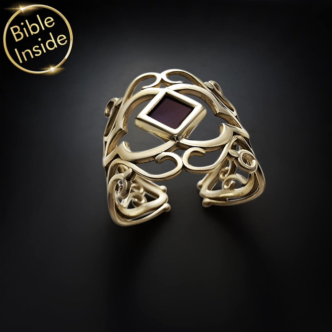 Gold tiny Bible ring featuring nano scripture technology - My Nano Jewelry