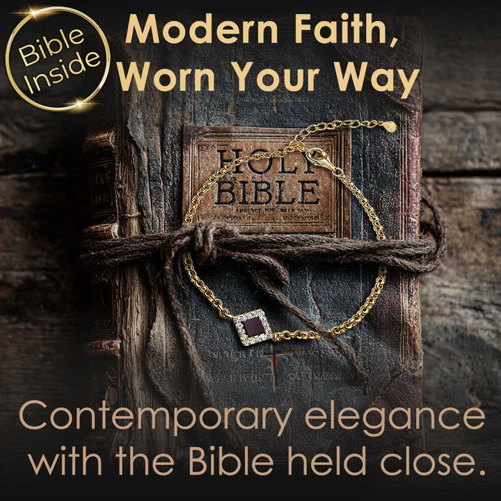 Elegant rhombus bracelet featuring tiny Bible chip - Christian jewelry