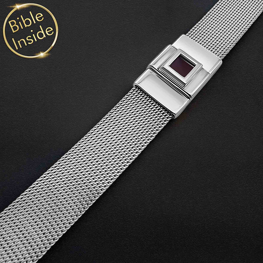 Men's minimalist Christian bracelet featuring nano Bible – spiritual accessory