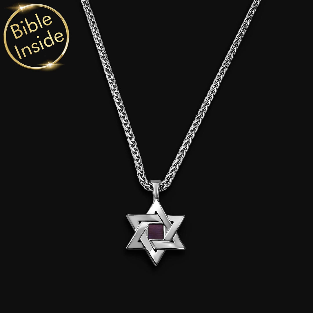 Star of David necklace featuring state-of-the-art Bible microchip technology