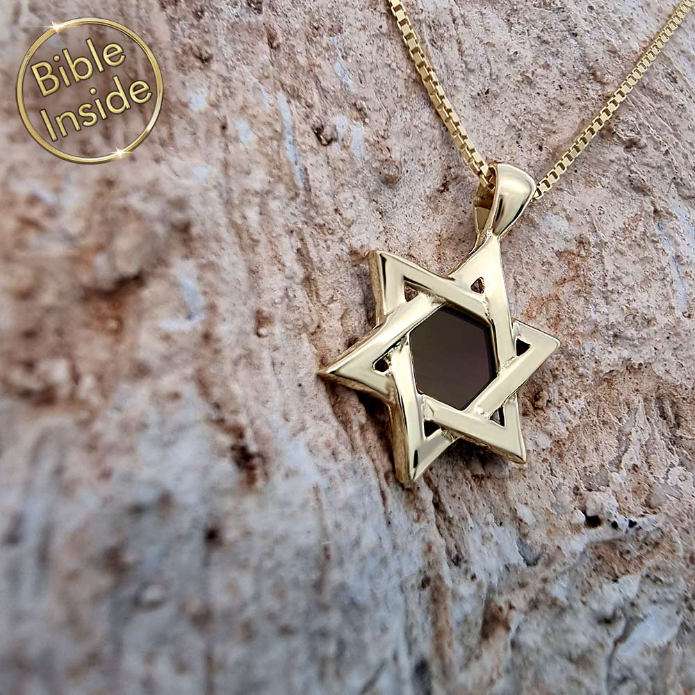 Star of david necklace women's gift with Biblical text inside