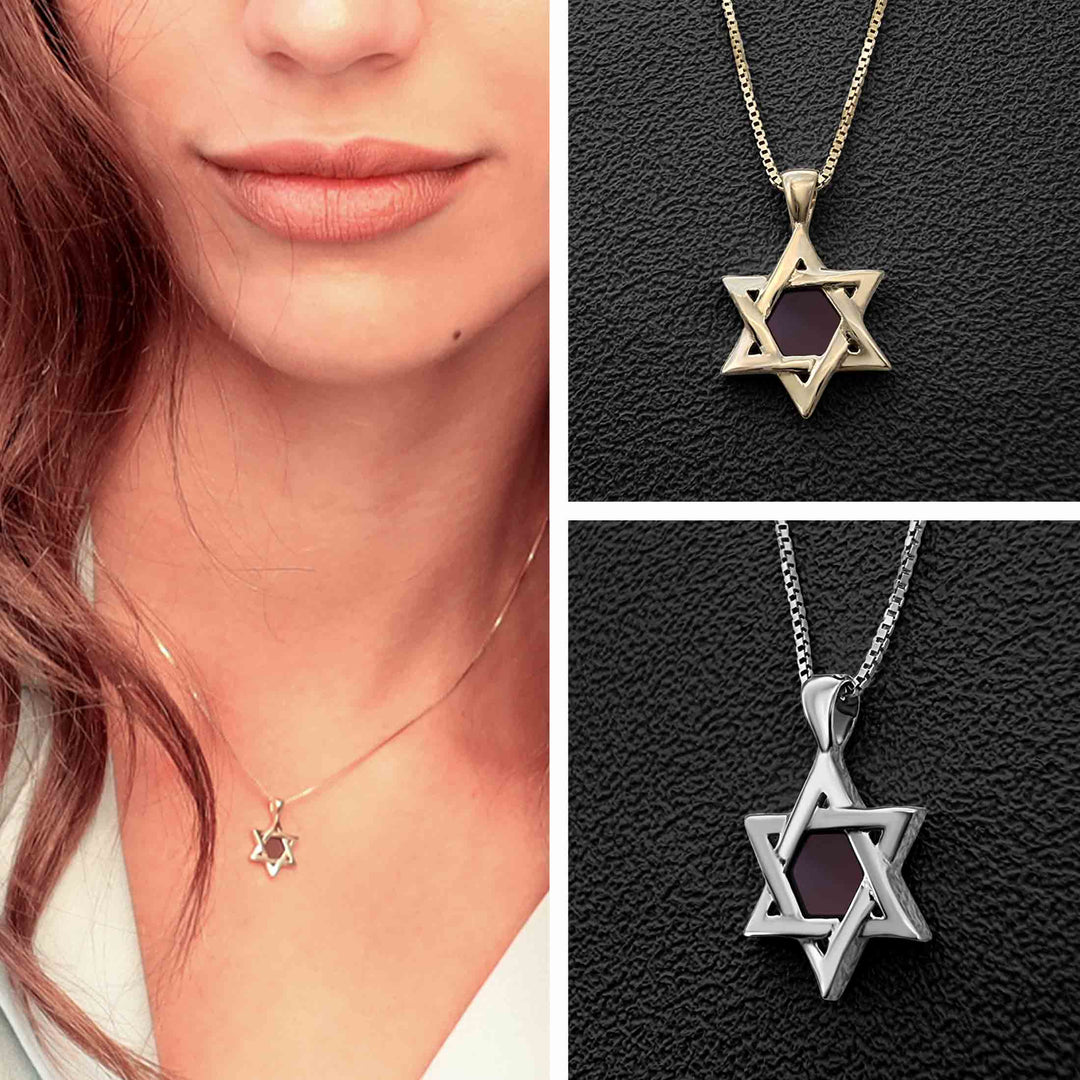 Star of david necklace with nano Bible chip – elegant Jewish Christian jewelry